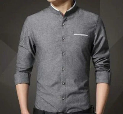 Mens Mandarin Collar Shirt S / Gray