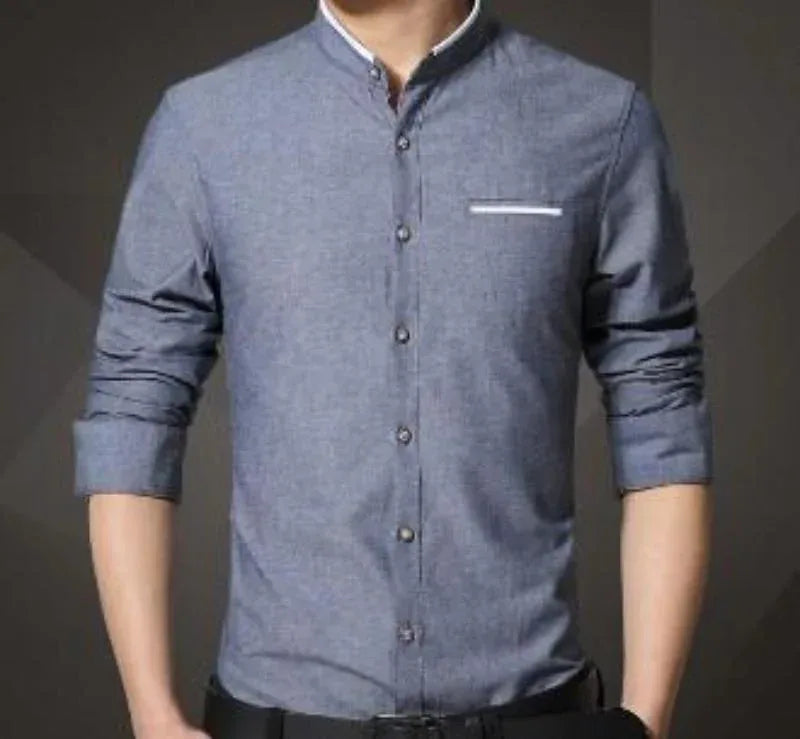 Mens Mandarin Collar Shirt S / Gray