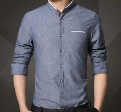 Mens Mandarin Collar Shirt S / Gray