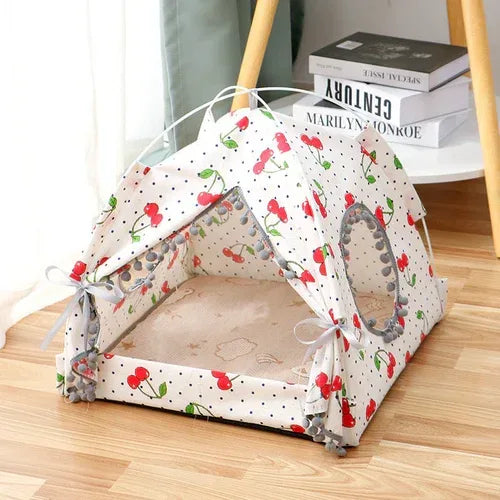 Cat Tent Cat Cat House Enclosed Pet Bed M / Cherry