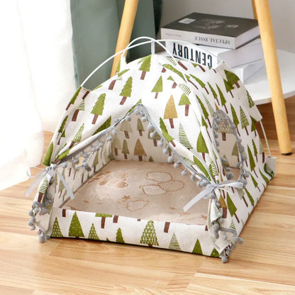 Cat Tent Cat Cat House Enclosed Pet Bed M / Cherry