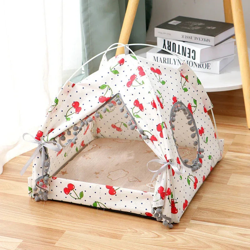 Cat Tent Cat Cat House Enclosed Pet Bed M / Cherry