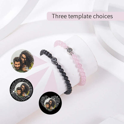 Photo projection bracelet 100 languages I Love You natural stone custom bracelet picture jewelry Rose Quartz