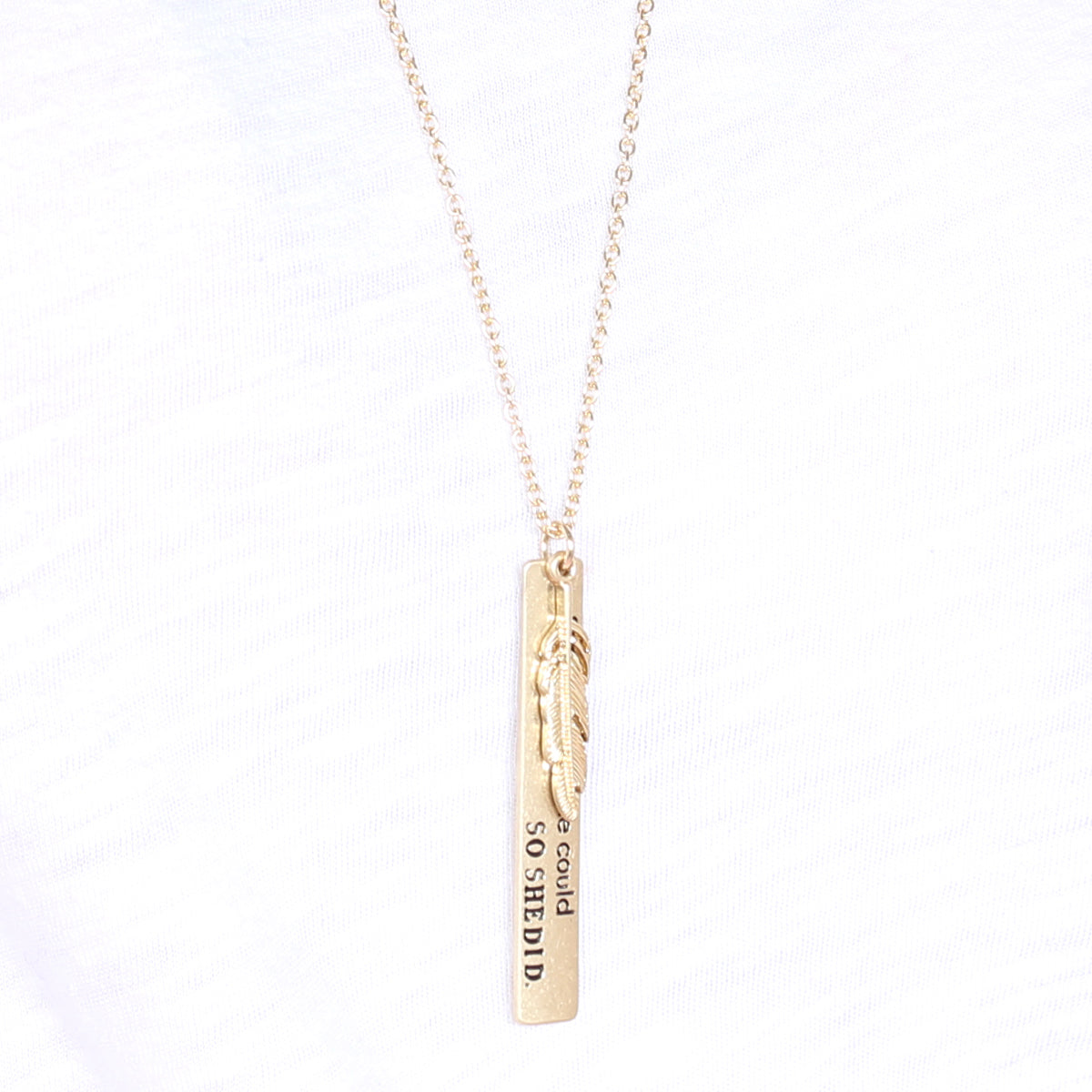 "She Believed She Could" Message Charm Pendant Necklace