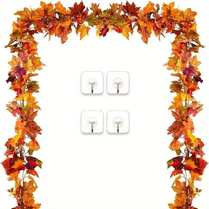 2Pcs Fall Garland Maple Leaf, 5.9ft Hanging Garland Thanksgiving Decor for Home Orange / United States