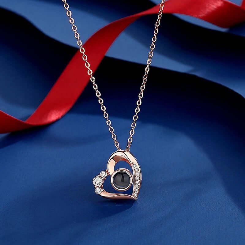 I Love You 100 Languages Personalized Projection Necklace Rose Gold Language version