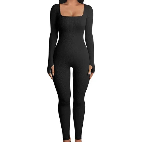Seamless Jumpsuit Long Sleeve Shapewear Hip Lift Yoga Jumpsuit Sports S / Black