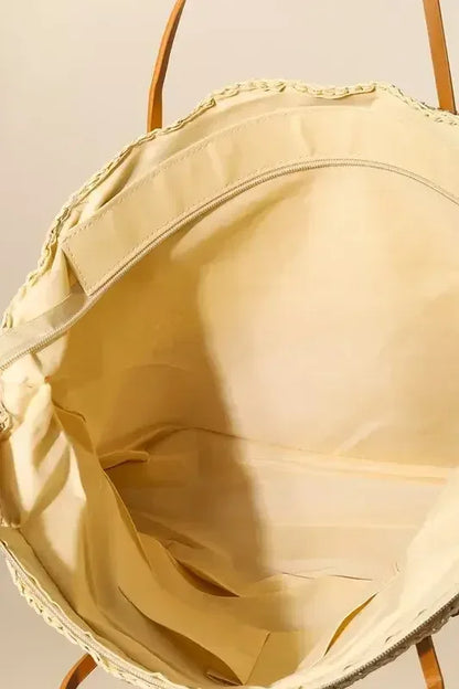 Fame Straw Braided Beach Tote Bag Ta / one size