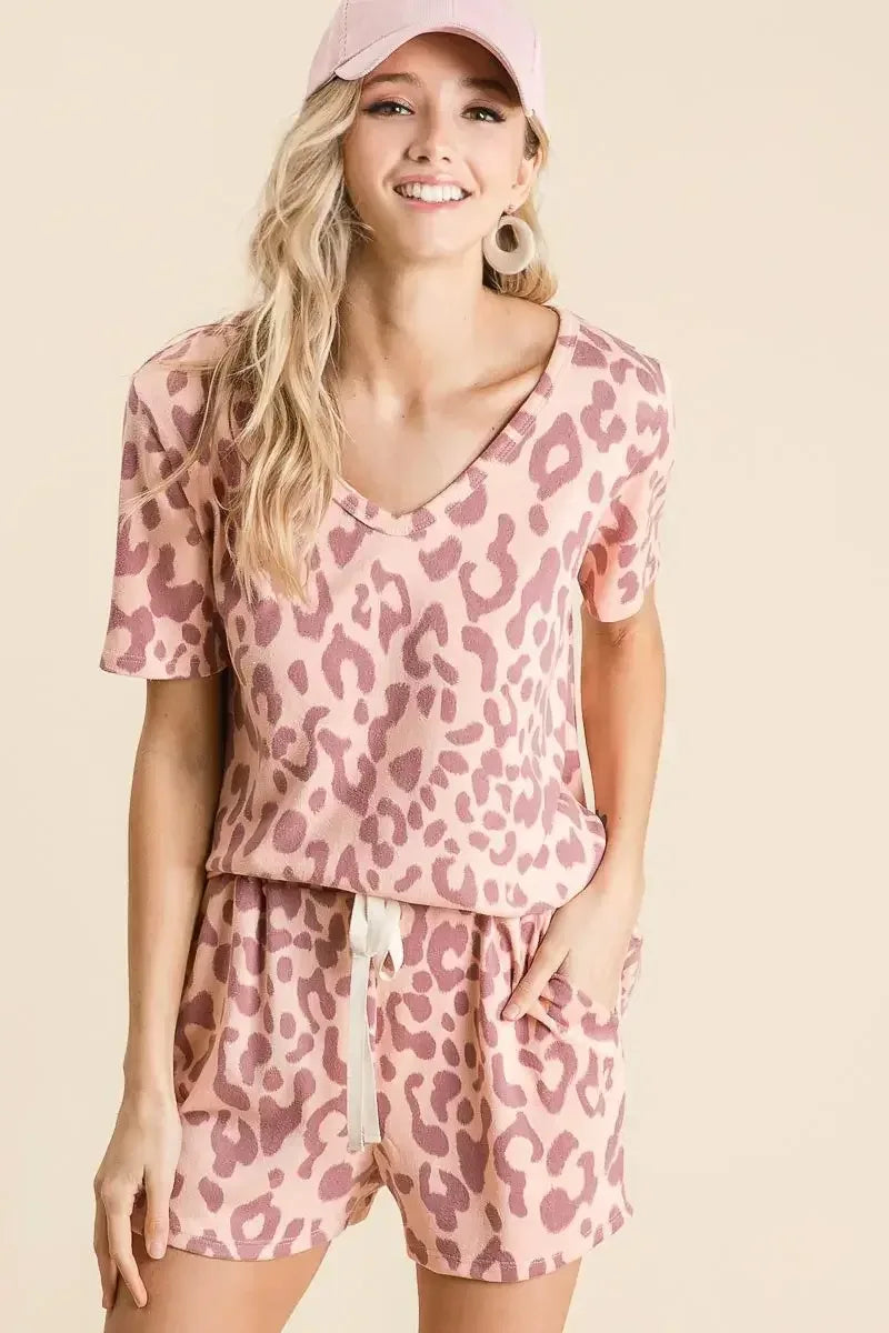 BiBi Leopard Shorts with Twill Tape Drawstring MAUVE / S