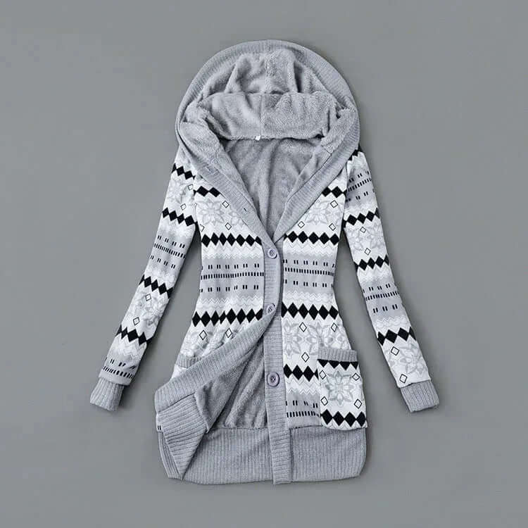 Autumn And Winter Jacket Printed Hooded Wool Liner Knit Midi Length S / Pink