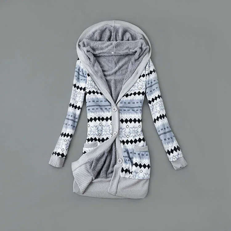 Autumn And Winter Jacket Printed Hooded Wool Liner Knit Midi Length S / Pink