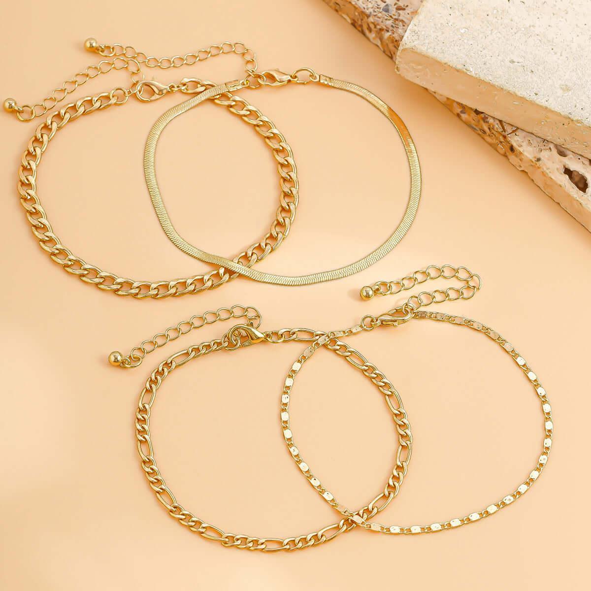 Love Beaded Punk Chain Foot Chain Set Hip Hop Personalized Snake Bone Chain Foot Anklet 01 Gold 4512