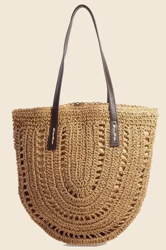 Fame Straw Braided Rounded Tote Bag KA / One Size