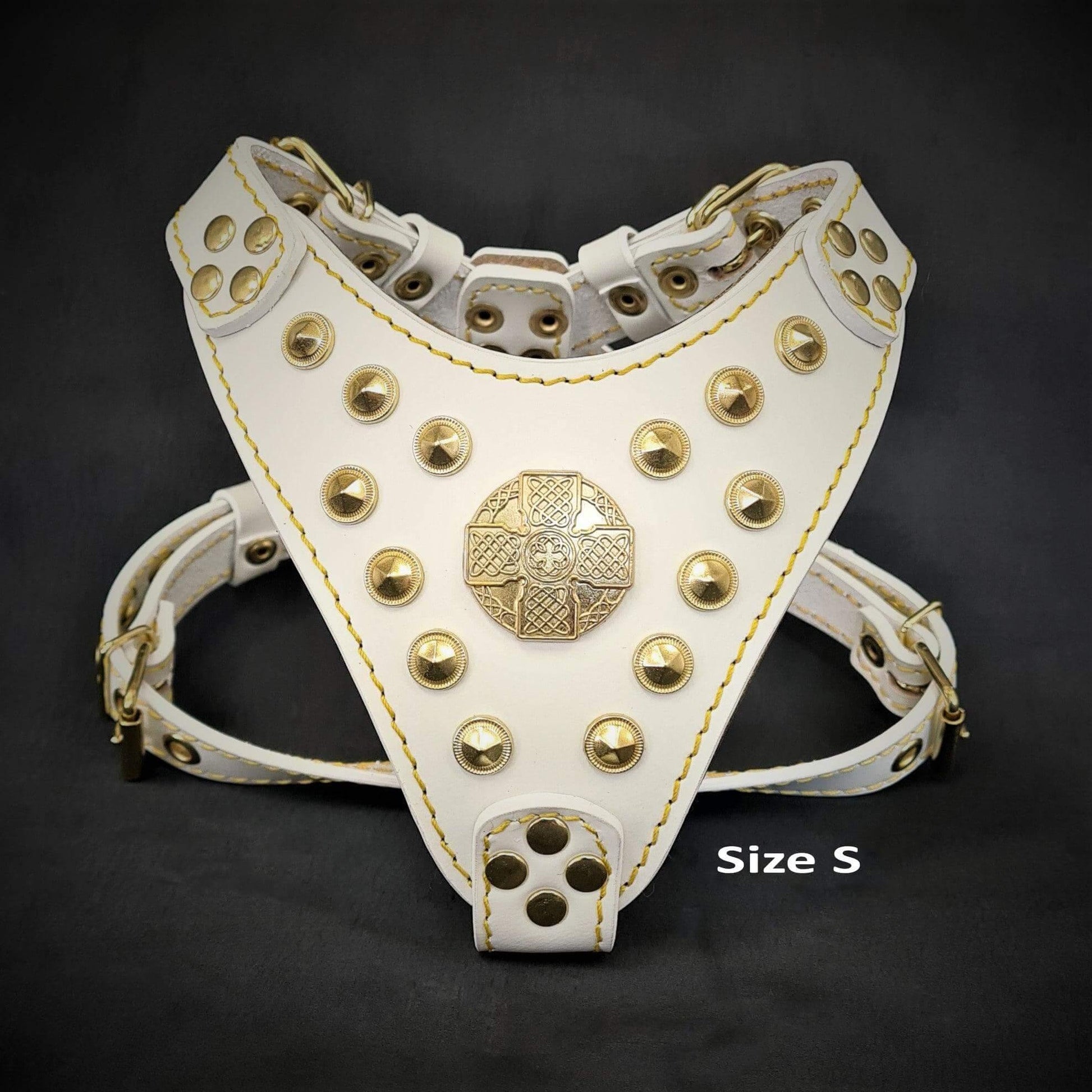 The ''Maximus'' harness White & Gold Small to Medium Size M / SET Harness&Leash