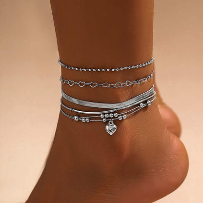 Love Beaded Punk Chain Foot Chain Set Hip Hop Personalized Snake Bone Chain Foot Anklet 02 White K 4552
