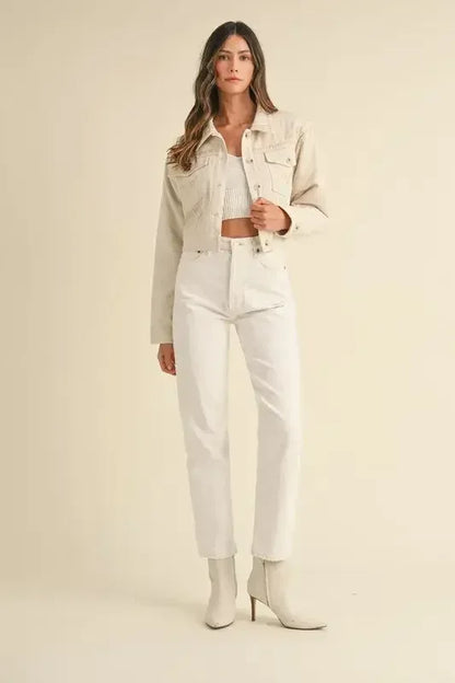 MABLE Embroidered Quilted Cropped Jacket Taupe / S