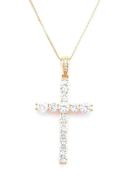 CZ Cross Pendant Necklace O/S / Gold