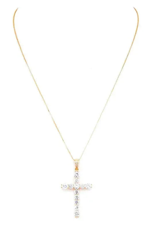 CZ Cross Pendant Necklace O/S / Gold