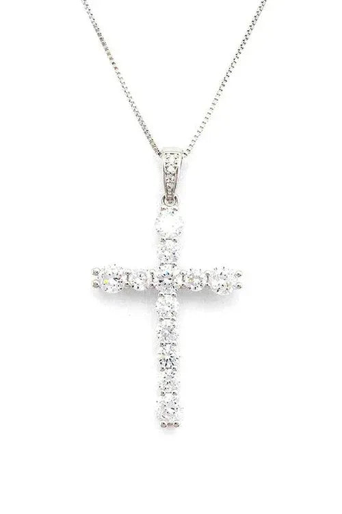CZ Cross Pendant Necklace O/S / RHODIUM/CLEAR