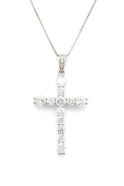 CZ Cross Pendant Necklace O/S / RHODIUM/CLEAR