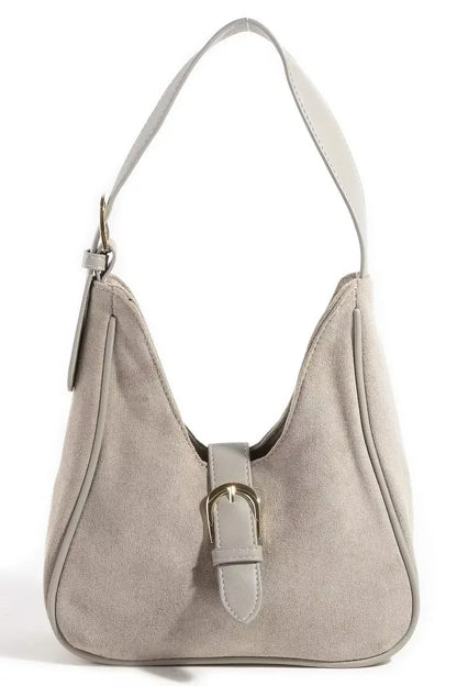 Fame Buckle Accent Faux Suede Hand Bag KA / one size