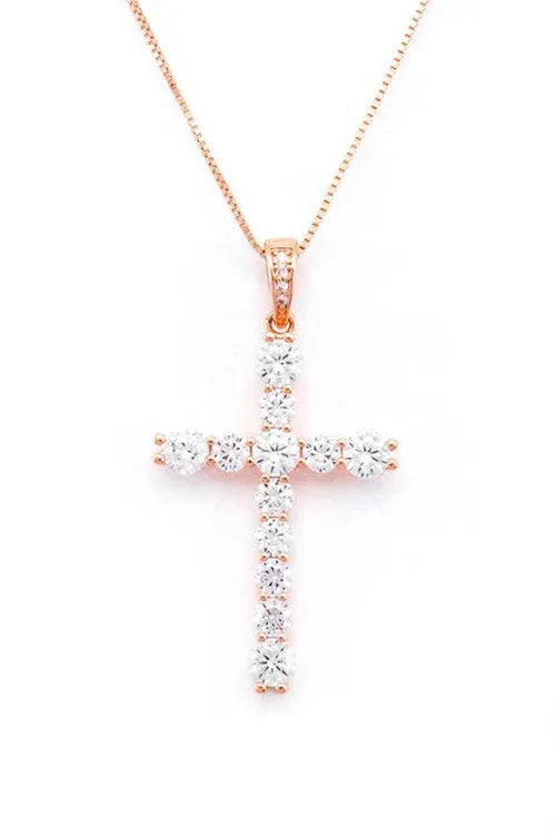 CZ Cross Pendant Necklace O/S / Rosegold