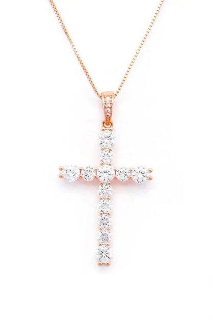 CZ Cross Pendant Necklace O/S / Rosegold