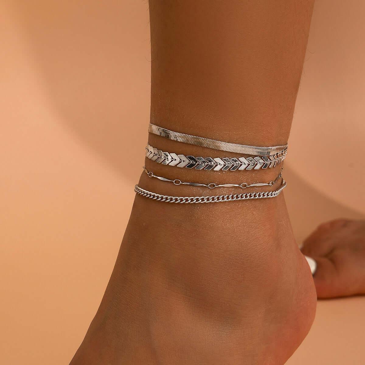 Love Beaded Punk Chain Foot Chain Set Hip Hop Personalized Snake Bone Chain Foot Anklet 01 Gold 4512