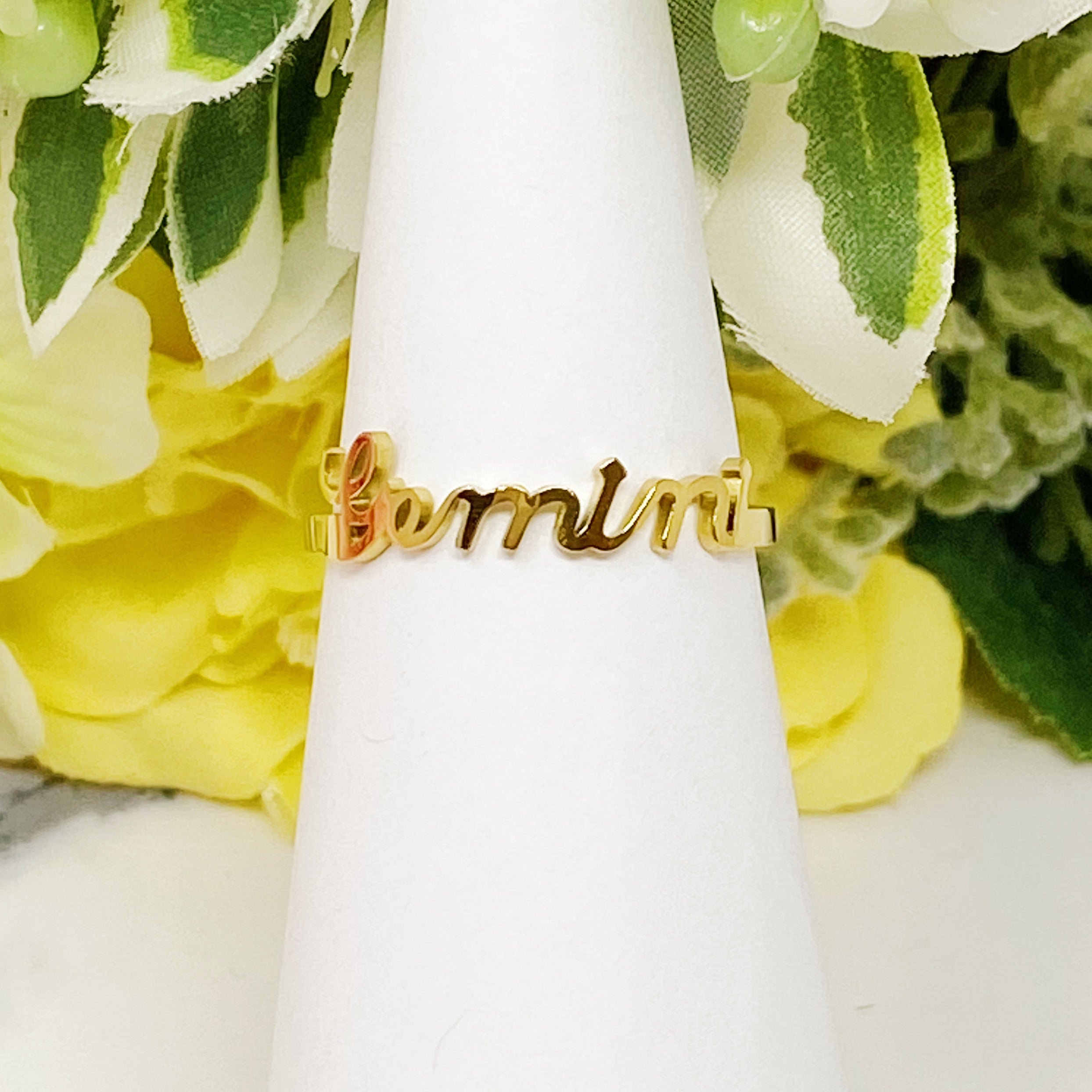Elegant Scripted Zodiac Ring – Adjustable 18K Gold Plated Stainless Steel