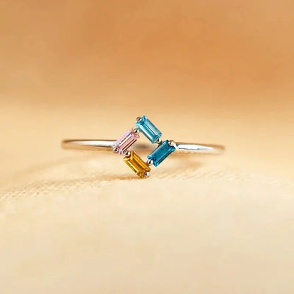 925 Rectangular Birthstone Ring Silver / 6diamond / 10