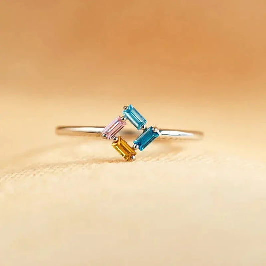 925 Rectangular Birthstone Ring Silver / 6diamond / 10