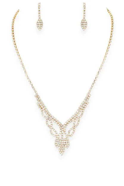 3 IN 1 Rhinestone Bridal Neccklace Set O/S / Gold/Clear