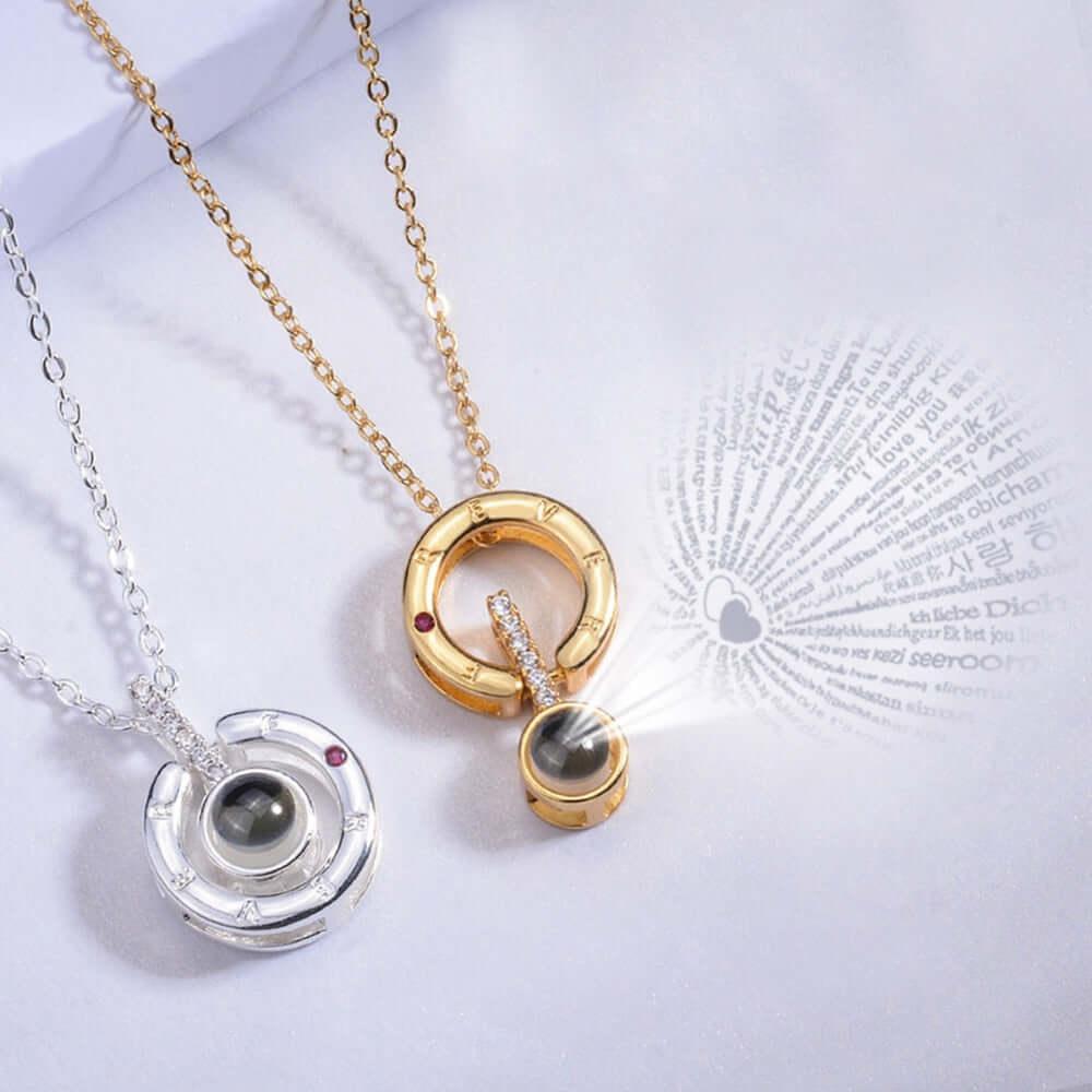 I Love You" 100 Languages Projection Necklace Gold