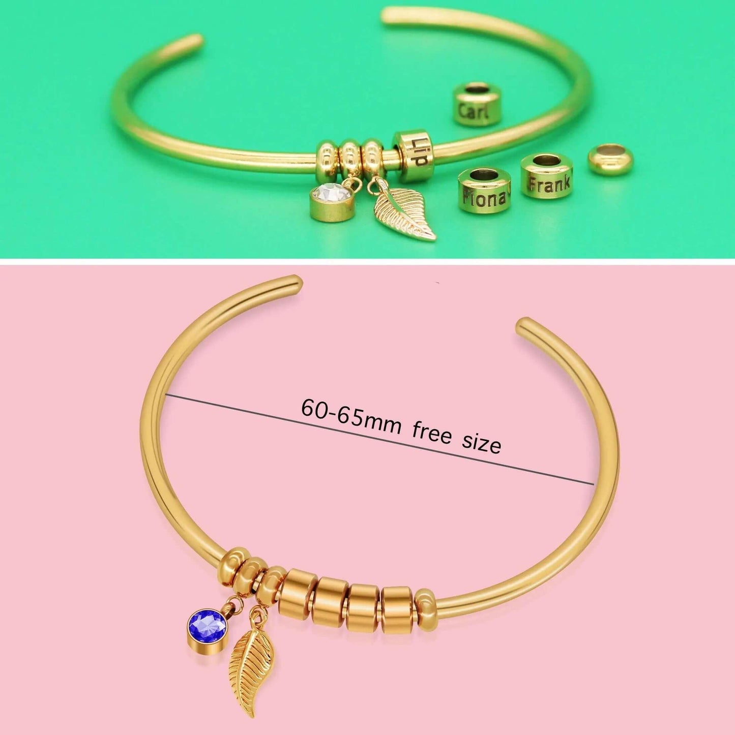 Diy Beaded Lettering Stainless Steel Bracelet Rose Gold / 9beads