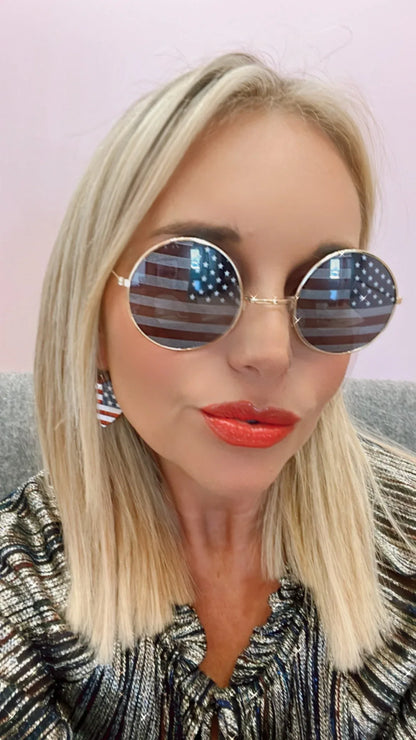 American Flag Round Shaped Sunglasses Vermeil-N11526GD-4102 / Red / 0