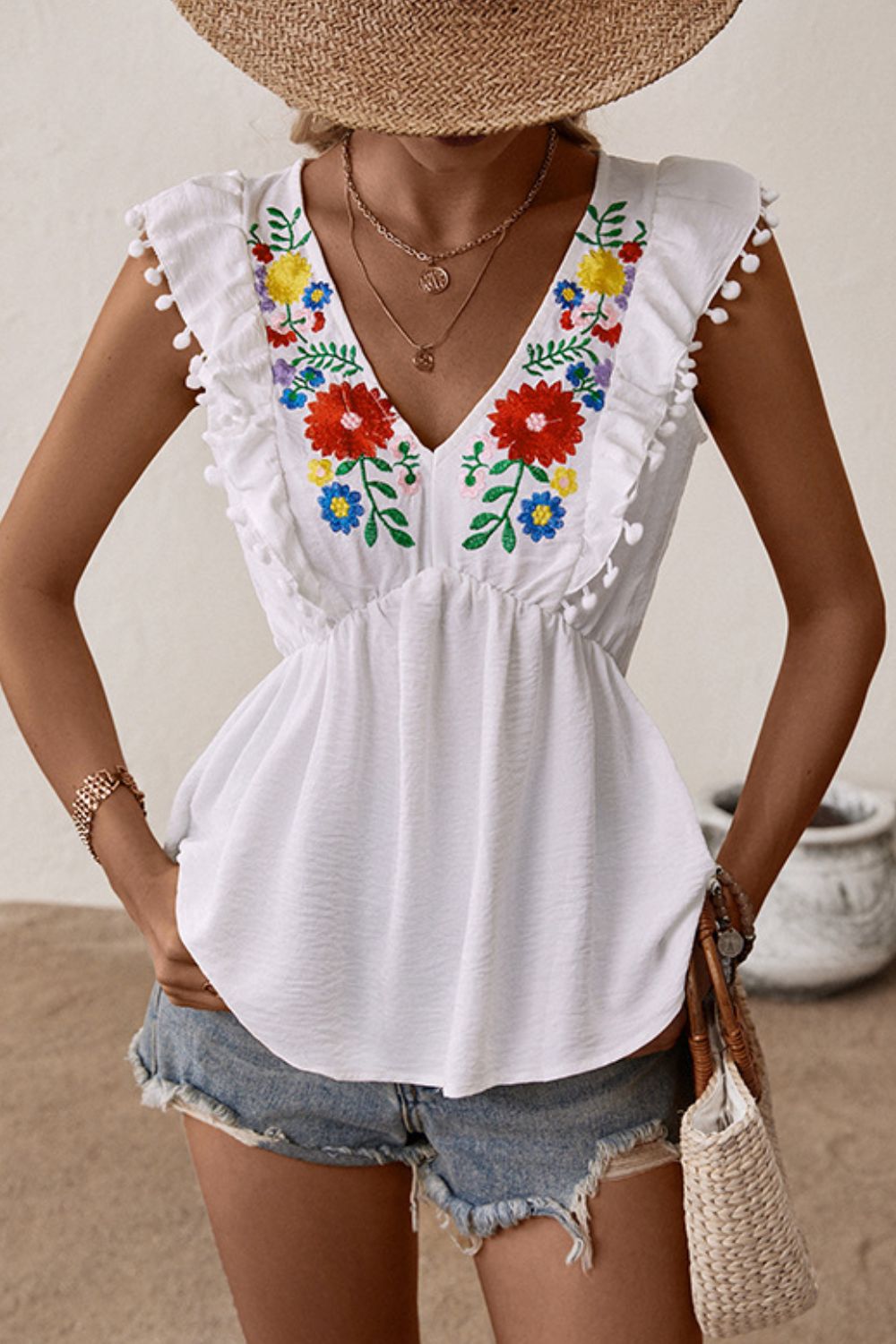 Embroidered Baby doll Top