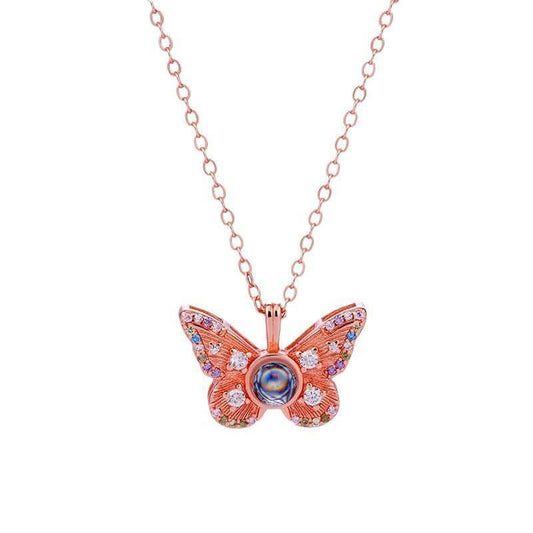 Colorful Diamond Butterfly Projection Pendant Female 100 Languages I Love You HD Color Photo Necklace Female eprolo