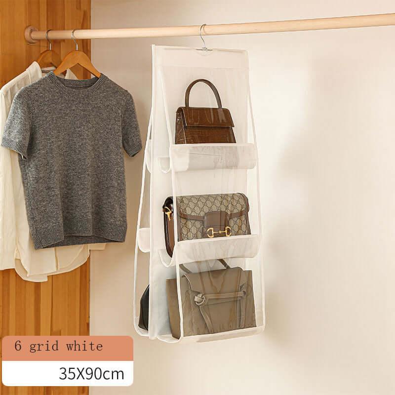 Bag storage hanging bag hanging double-sided transparent six-layer storage bag bedroom wardrobe storage bag dust bag White 6 grids [thick double layer] / 36**85cm