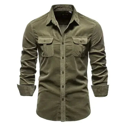 Men's Business Casual Corduroy Shirt Army Green / M 55-65kg
