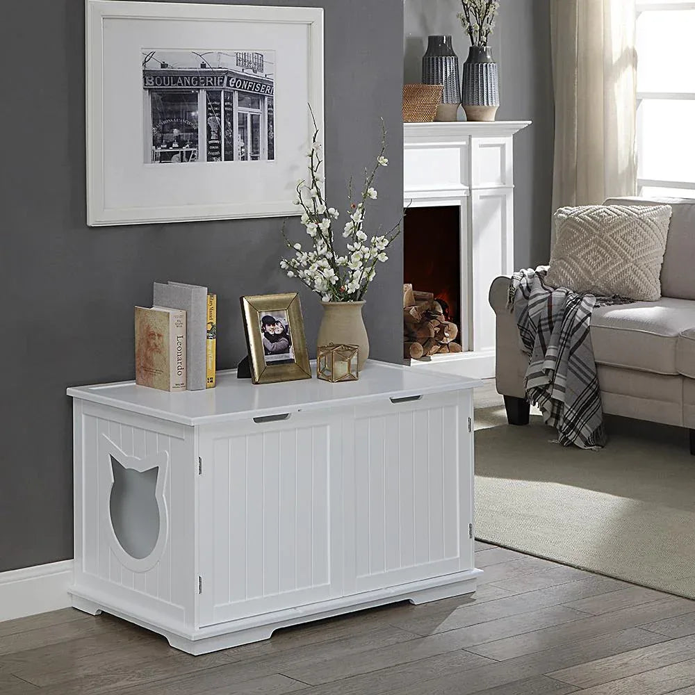 X-Large Cat Washroom Bench Litter Box Enclosure Furniture Box House Brown