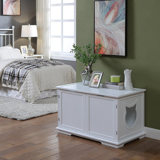 X-Large Cat Washroom Bench Litter Box Enclosure Furniture Box House Brown