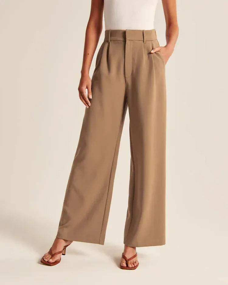 High Waist Straight Trousers With Pockets Wide Leg Casual Pants For S / White