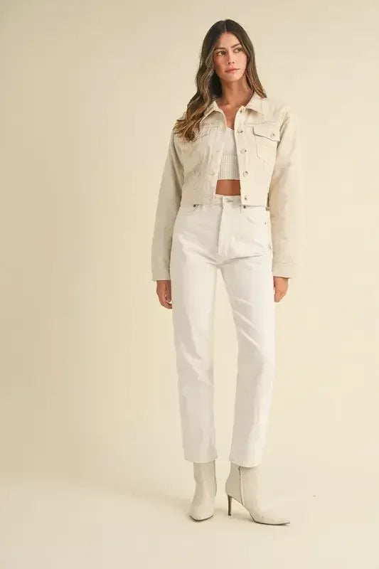 MABLE Embroidered Quilted Cropped Jacket Taupe / S