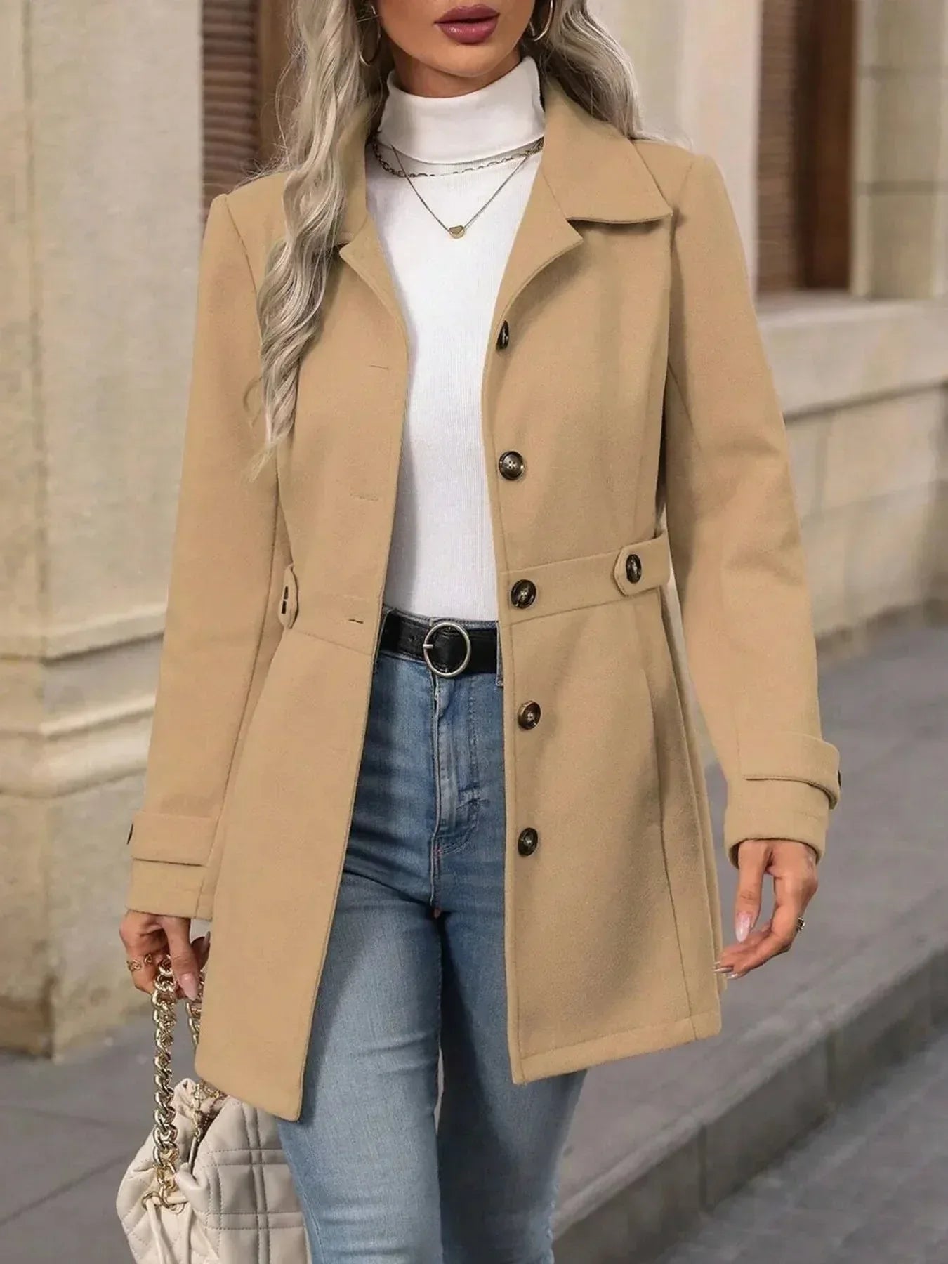 Button Up Long Sleeve Coat S / Apricot