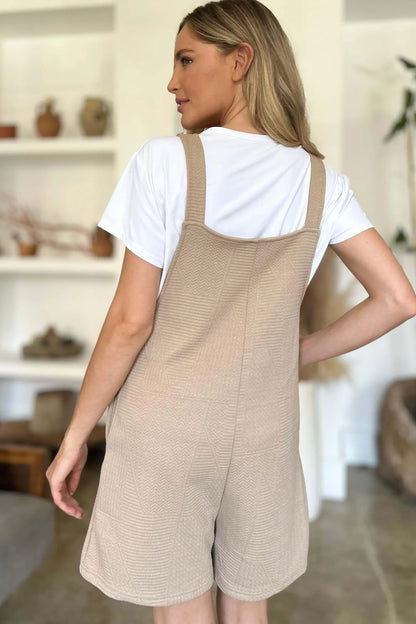 Double Take Full Size Texture Sleeveless Romper Khaki / S