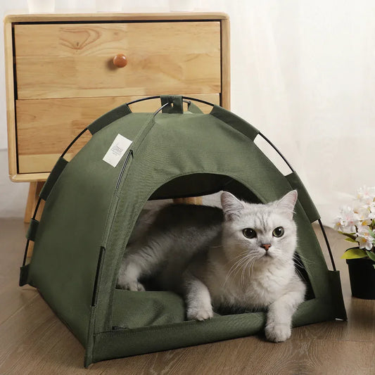 Cat Tent Cooling Mat Dog House Pet Sofa Camping Dog Bed With Cushion S / Military Green