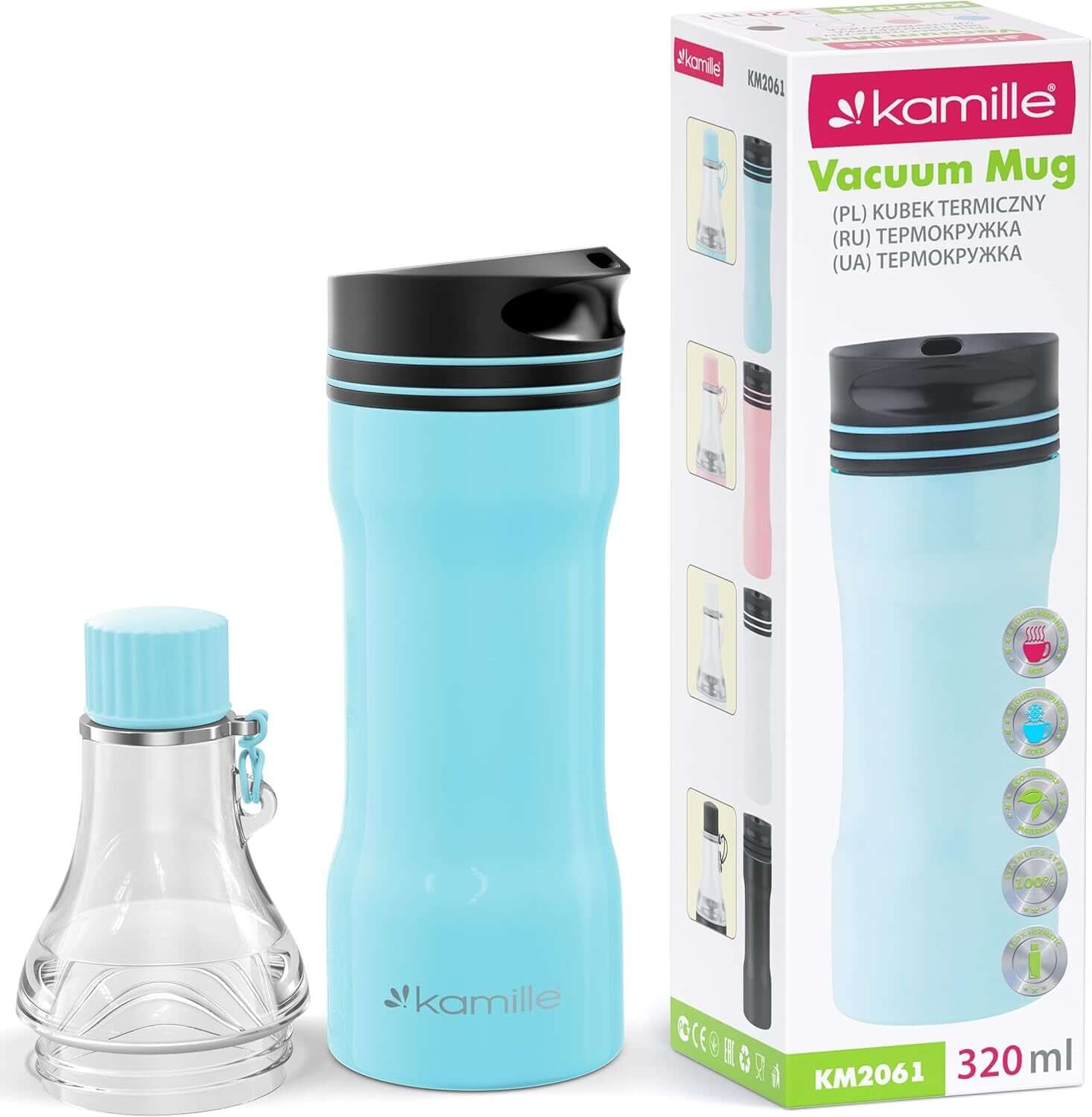 Shopminx Transformer 2-in-1 Insulated Travel Mug – Leak-Proof Stainless Steel Tumbler with Dual Lids for Hot & Cold Drinks, BPA-Free, 16 oz Blue