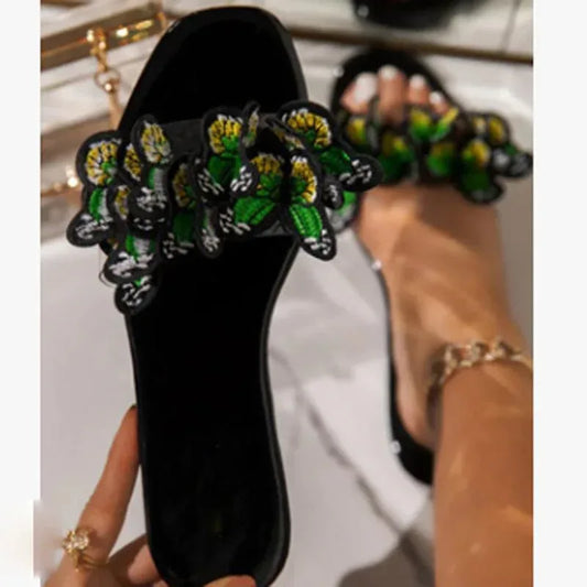 2021 Summer Slippers Fashion Butterfly Flat Sandals for Outdoor blue / 9