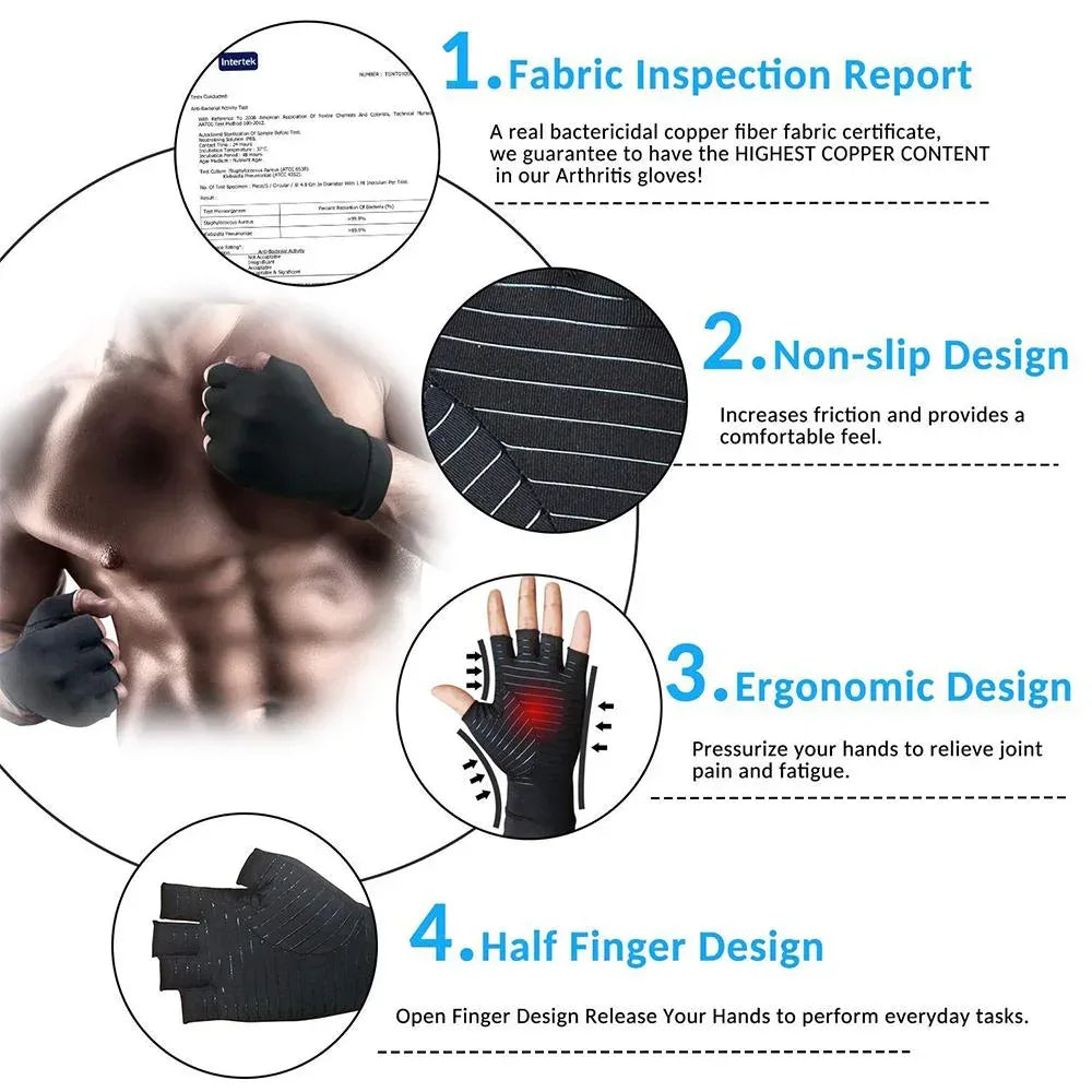 Compression Arthritis Glove Unisex Joint Pain Relief Half Finger Brace S