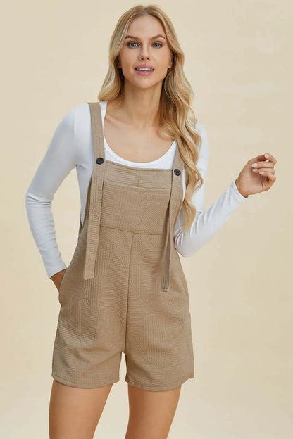 Double Take Full Size Texture Sleeveless Romper Khaki / S